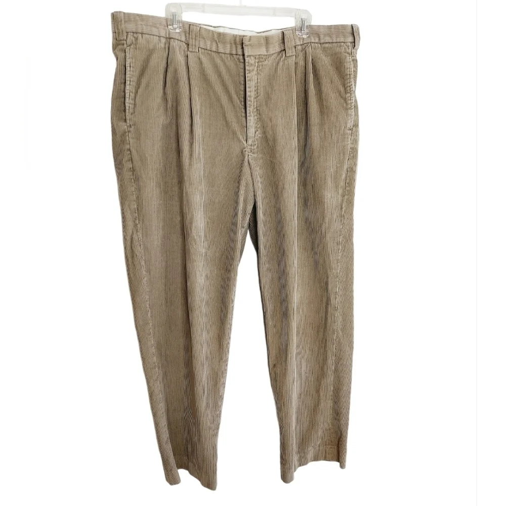 LL Bean Men's Corduroy Pants Classic Fit Khaki Tan Wide Wale Cord Size 42 X 33